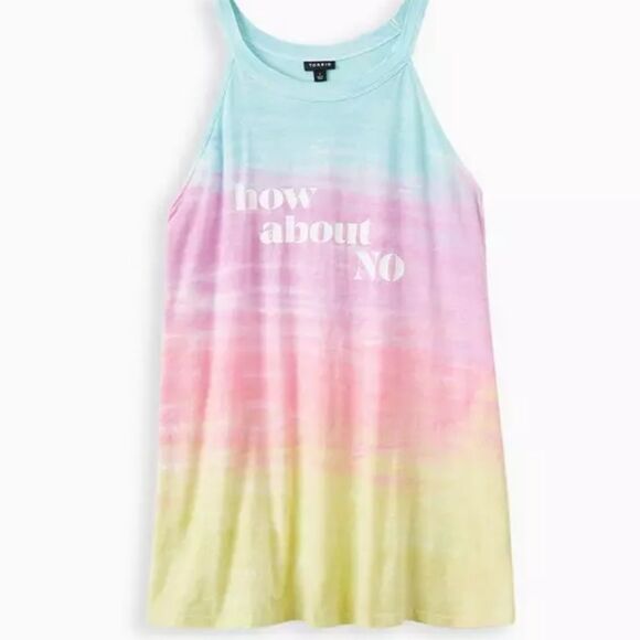 Torrid Tie Dye Tank Top – “How About No” Graphic High Neck, Size 2 - Picture 1 of 3